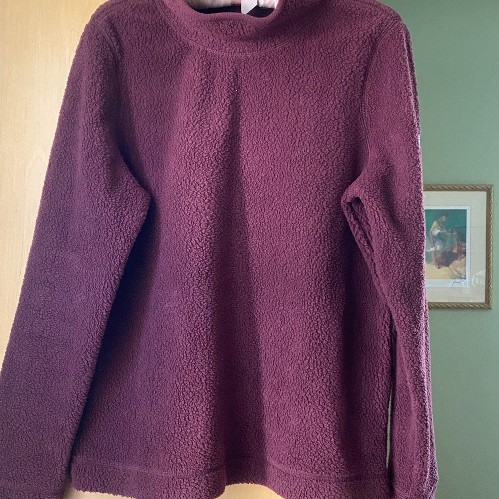 Warm LL Bean Sherpa Fleece Funnelneck Pullover Sweater Deep Wine Size M